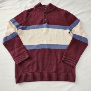 Sonoma 3-Button Mock Neck Burgundy Striped Knit Sweater | Boys Size M 10/12
